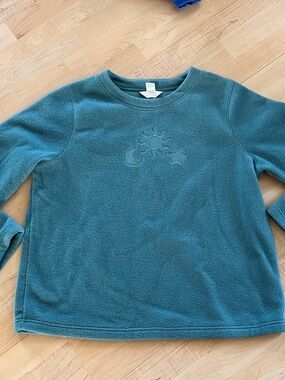 Women’s Fleece Pullover Sweater Crewneck Celestial X Teal Sun Moon Stars